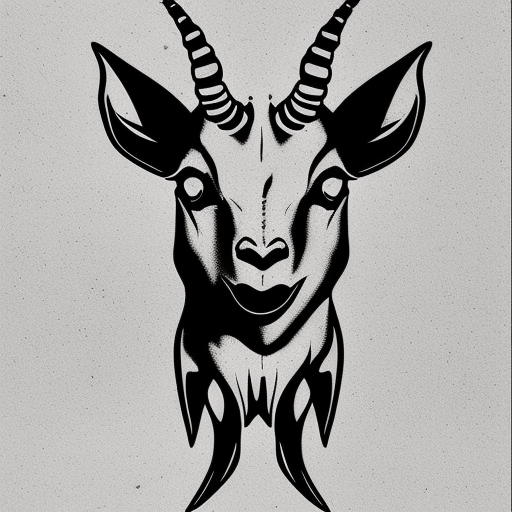 02672-3028612306-neotraditional phantatt a goat with horns and a demon face on it's back, with a cross in the background, bug, greyscale, halfton.png